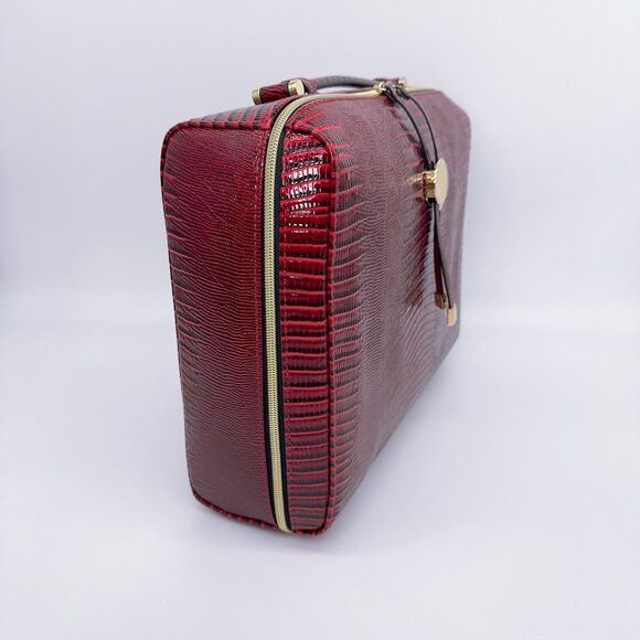 Estée Lauder Faux Croc Embossed Bordeaux Wine Red Large Makeup Cosmetic Case Bag - Picture 4 of 11